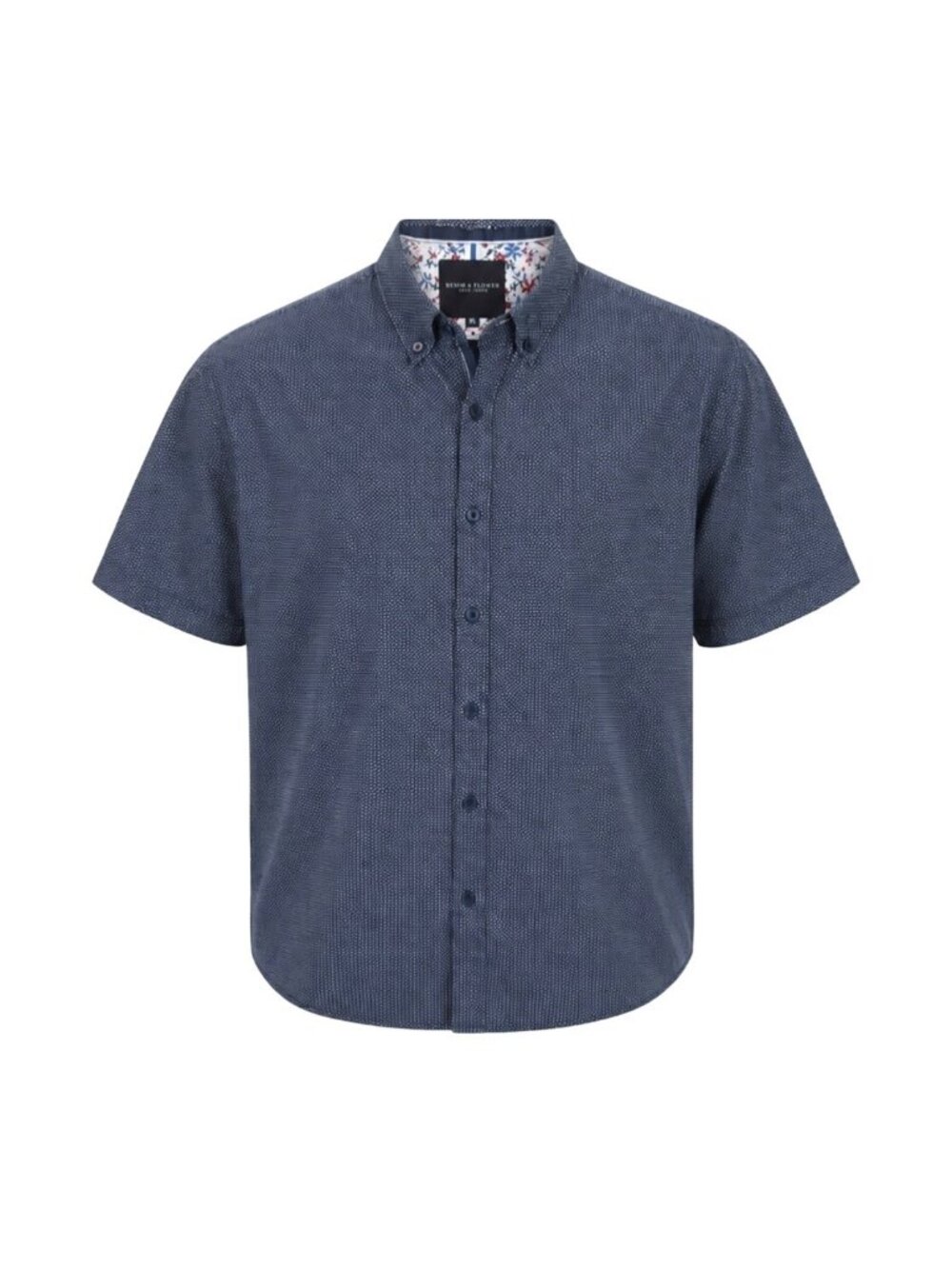 Denim & Flower Ricky Singh Mens Navy Short Sleeve Button-Up Shirt 100% Cotton